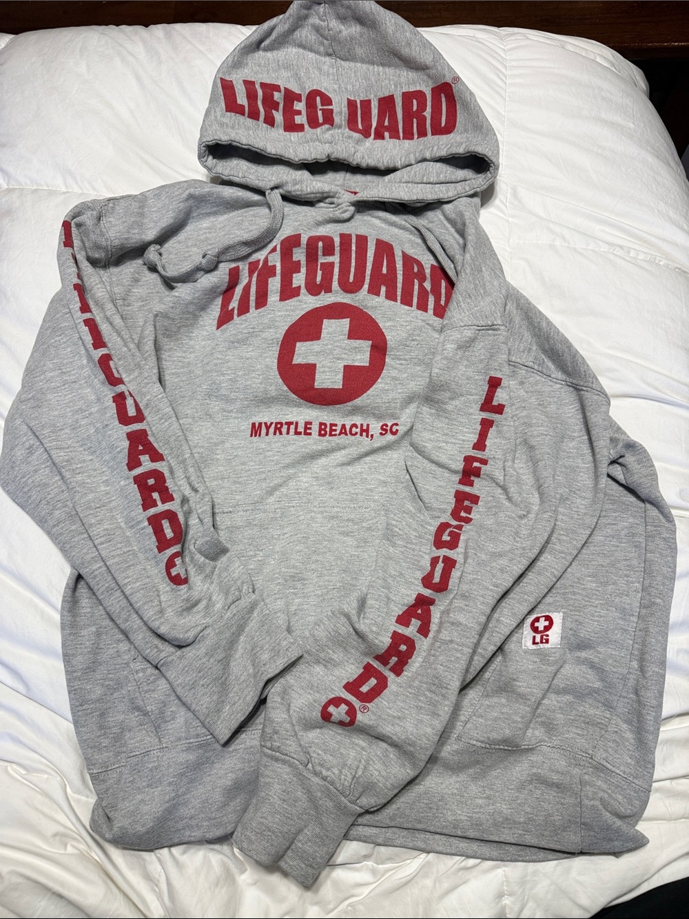 LG Grey Hooded Sweatshirt with Red Lifeguard Graphics